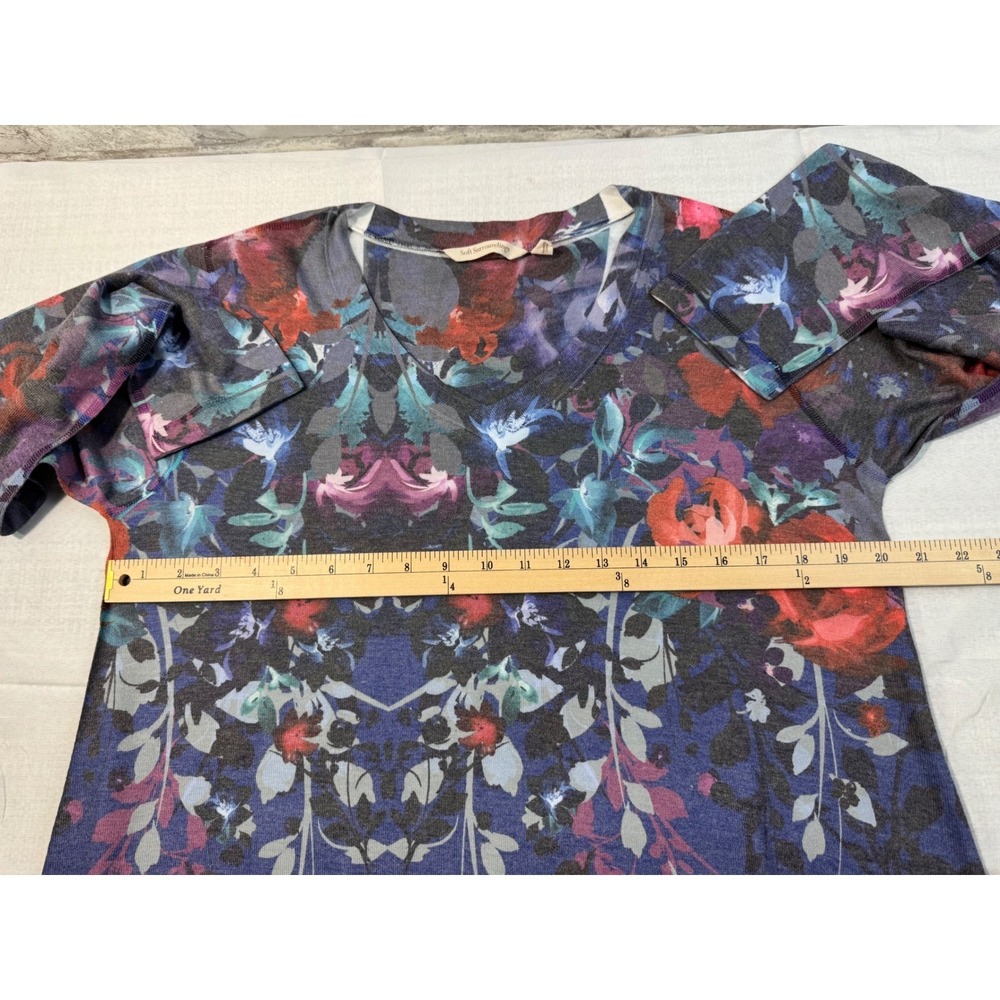 Soft Surroundings Pullover Top Soft Knit Blue Floral Womens Large V-Neck - Picture 6 of 10